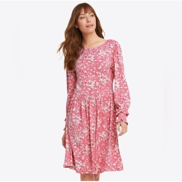 Draper James Dresses & Skirts - DRAPER JAMES 2X Dress Boatneck Kitty Pink Floral Long Sleeve Soft Stretch XXL